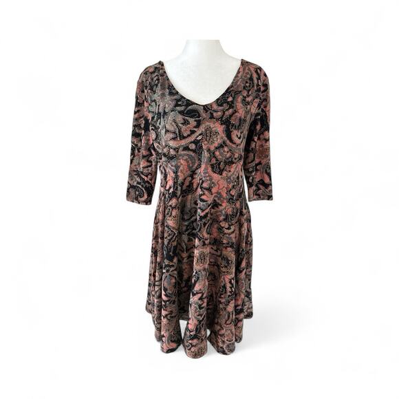 Peruvian Connection Dress M Fall Colors Fit & Flare Sustainable Comfortable - Picture 2 of 11